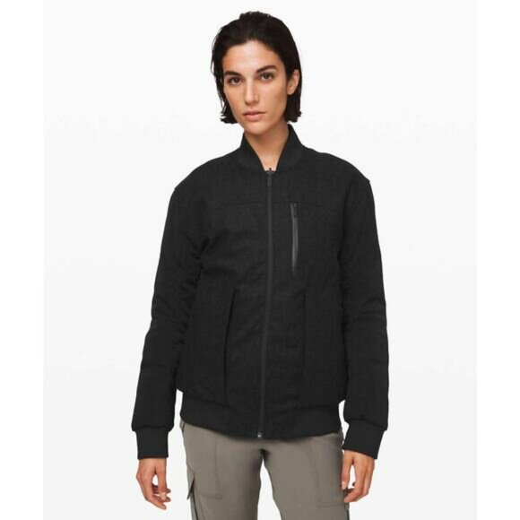 Lululemon Roam Far Reversible Wool Bomber Jacket Heather Gray/‎ Black Size 4 - Picture 3 of 12